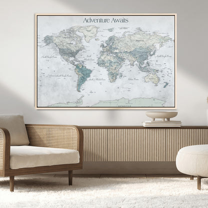 TEST111-MGV-CV-36X24-Personalized Adventure Awaits Push Pin World Map – Custom Framed Travel Tracker Canvas Wall Art for Home, Office