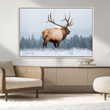 85177251-MGV-CV-36X24-Elk Wall Art – Majestic Wildlife Canvas Print of Bull Elk Snowy Forest, Rustic Nature Decor for Living Room, Cabin, or Office