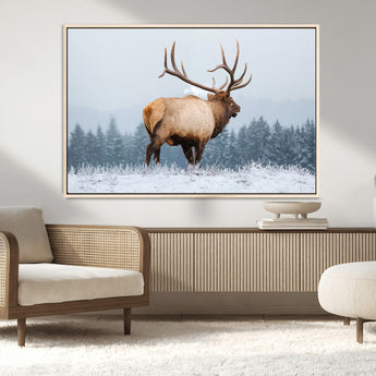85177251-MGV-CV-36X24-Elk Wall Art – Majestic Wildlife Canvas Print of Bull Elk Snowy Forest, Rustic Nature Decor for Living Room, Cabin, or Office