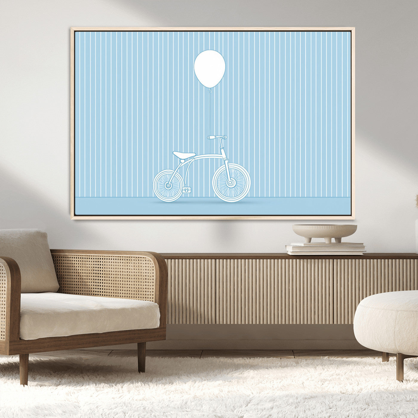 56479838-MGV-FC-36X24_Natural-Bicycle Wall Art – Minimalist Blue Canvas Print with Balloon Illustration, Modern Decor Artwork for Kids Room, Nursery, or Living