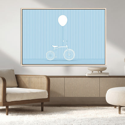 56479838-MGV-FC-36X24_Natural-Bicycle Wall Art – Minimalist Blue Canvas Print with Balloon Illustration, Modern Decor Artwork for Kids Room, Nursery, or Living