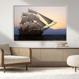 31270610-MGV-CV-36X24-Sailing Ship Wall Art – Sunset Seascape Canvas Print with Tall Ship at Sea, Nautical Ocean Decor for Living Room, Office, or