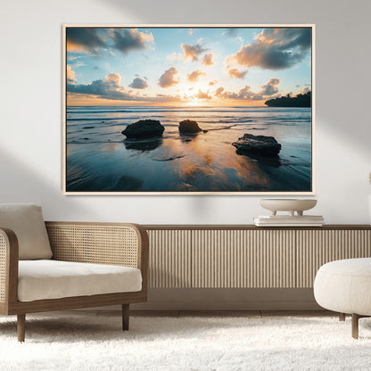 23879436-MGV-CV-36X24-Rocky Ocean Sunset Canvas Wall Art – Seaside Dramatic Seascape, Ocean Sunset Art Print for Coastal Modern Decor for Nature