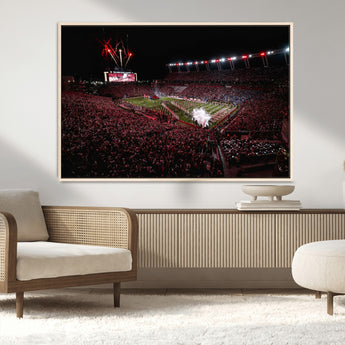 60690191-MGV-CV-36X24-Stadium Wall Art – Night Game Football Canvas Print with Fireworks, Marching Band and Crowd, Panoramic Sports Photography for Man