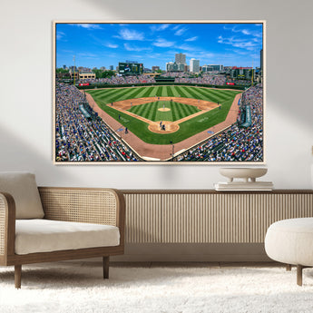 35800083-MGV-CV-36X24-Wrigley Field Baseball Stadium Canvas Wall Art – Packed Crowd Sports Stadium Print, City Skyline Baseball Field Canvas for Game