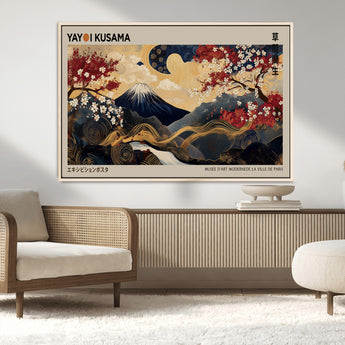 66892669-MGV-CV-36X24-Japanese Landscape Wall Art – Mount Fuji Canvas Print with Cherry Blossoms and Golden Waves, Traditional Asian Inspired Artwork