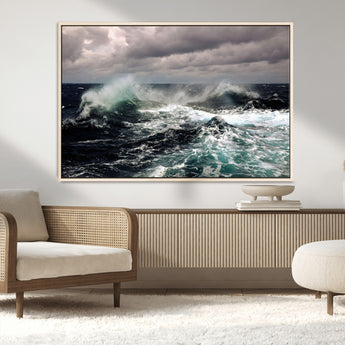 38622353-MGV-CV-36X24-Ocean Wave Wall Art – Dramatic Seascape Canvas Print with Stormy Sky and Crashing Sea, Bold Coastal Photography for Living Room,
