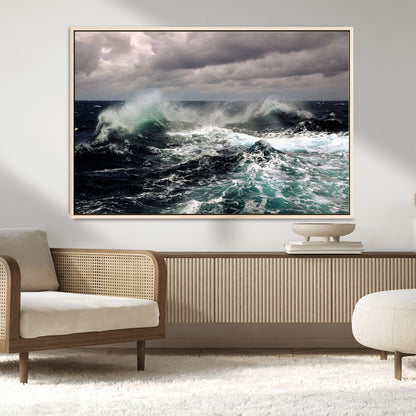 38622353-MGV-CV-36X24-Ocean Wave Wall Art – Dramatic Seascape Canvas Print with Stormy Sky and Crashing Sea, Bold Coastal Photography for Living Room,