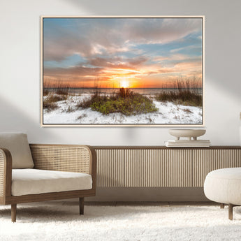 58266230-MGV-CV-36X24-Sunset Beach Canvas Wall Art – Coastal Ocean Landscape Print, Seaside Nature Art for Coastal Chic Decor, Living Room, Bedroom,