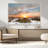 58266230-MGV-CV-36X24-Beach Sunset Wall Art – Coastal Canvas Print with Sandy Dunes, Sea Grass and Golden Sky, Serene Ocean Landscape Photography for