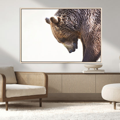 14405507-MGV-CV-36X24-Grizzly Bear Canvas Wall Art – Framed Wildlife Nature Decor, Large Brown Bear Profile Canvas Print for Living Room, Office, or