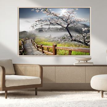 34632598CRY-MGV-CV-36X24-Sakura Cherry Blossom Pathway Canvas Wall Art – Tranquil Walk Through Blossoming Nature – Ready to Hang