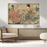 54879547-MGV-CV-36X24-Samurai Woman Wall Art – Japanese Ukiyo-e Style Canvas Print with Katana and Octopus, Traditional Asian Inspired Battle Artwork