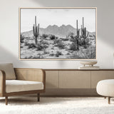 97436PHN-MGV-CV-36X24-Desert Landscape Wall Art – Black and White Cactus and Mountain Canvas Print, Southwestern Nature Photography for Living Room,