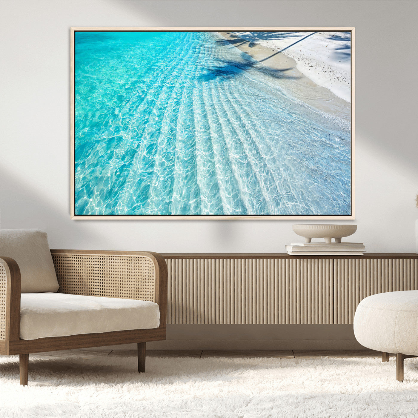 68127042-MGV-FC-36X24_Natural-Beach Wall Art – Tropical Ocean Canvas Print, Clear Water and White Sand Photography Decor for Bedroom, Living Room, Office,