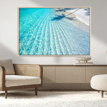 68127042-MGV-FC-36X24_Natural-Beach Wall Art – Tropical Ocean Canvas Print, Clear Water and White Sand Photography Decor for Bedroom, Living Room, Office,