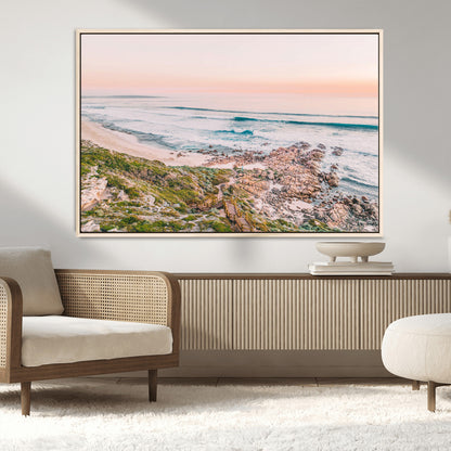 27332135-MGV-CV-36X24-Coastal Sunset Wall Art – Ocean Waves and Rocky Shore Canvas Print, Scenic Seaside Photography Decor for Bedroom, Living Room,