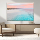 41613614-MGV-CV-36X24-Beach Sunset Wall Art – Pastel Ocean Canvas Print, Turquoise Water and Pink Sky Photography Decor for Bedroom, Living Room, Office