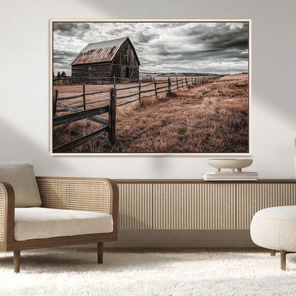 70676381-MGV-FC-36X24_Natural-Rustic Barn Wall Art – Weathered Farmhouse Canvas Print, Country Landscape Photography Decor for Bedroom, Living Room, Office,