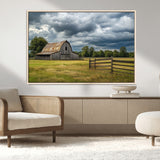 39409517-MGV-FC-36X24_Natural-Rustic Barn Wall Art – Weathered Farmhouse and Storm Clouds Canvas Print, Country Landscape Photography Decor for Bedroom, Living