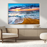 24077769-MGV-CV-36X24-Sunset Beach Wall Art – Ocean Waves Canvas Print, Golden Shoreline Photography Coastal Decor for Living Room, Bedroom, Office,
