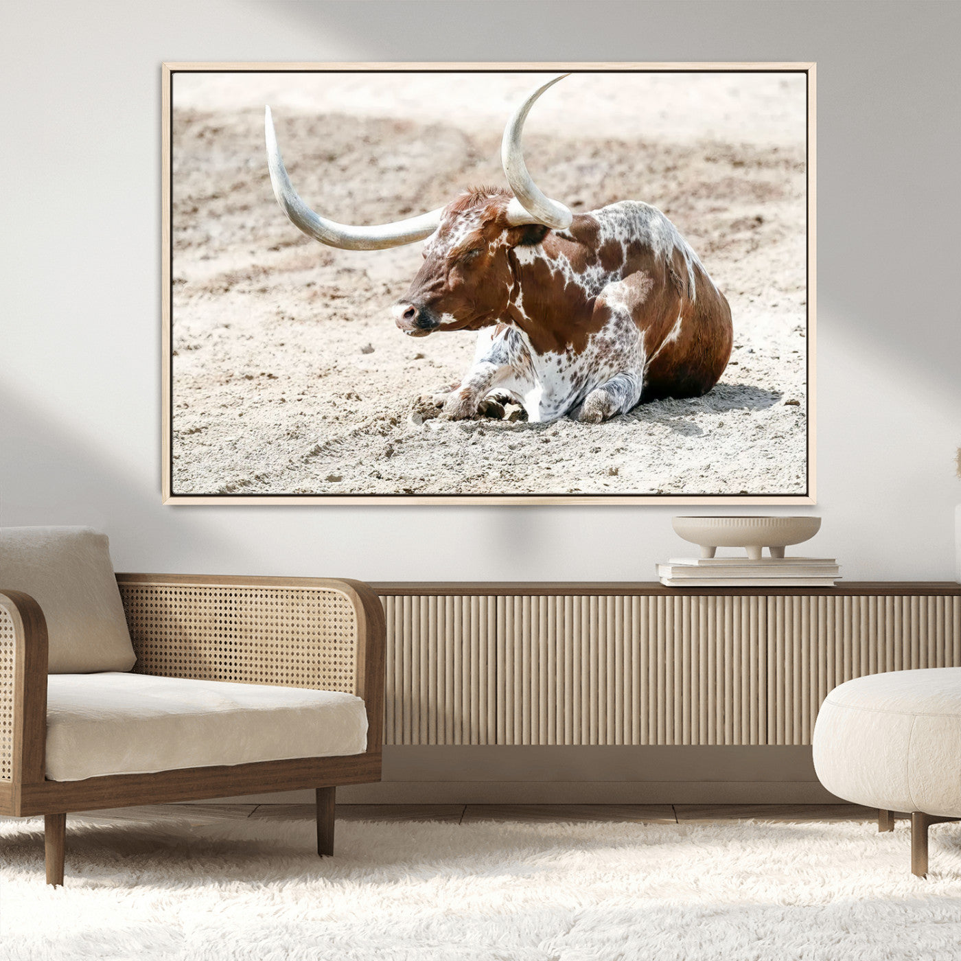 89096667-MGV-CV-36X24-Texas Longhorn Wall Art – Rustic Western Canvas Print, Cattle Photography Decor for Ranch House, Living Room, Office, Man Cave