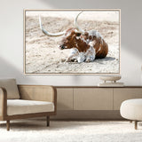 89096667-MGV-CV-36X24-Texas Longhorn Wall Art – Rustic Western Canvas Print, Cattle Photography Decor for Ranch House, Living Room, Office, Man Cave