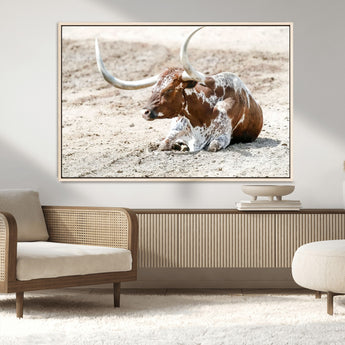 89096667-MGV-CV-36X24-Texas Longhorn Wall Art – Rustic Western Canvas Print, Cattle Photography Decor for Ranch House, Living Room, Office, Man Cave