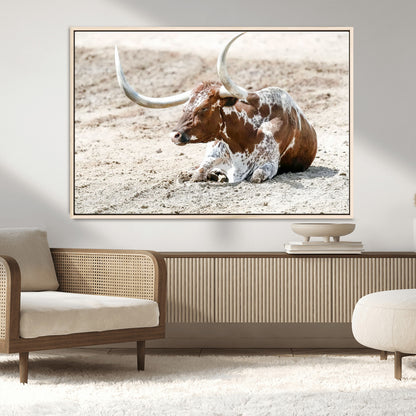 89096667-MGV-CV-36X24-Texas Longhorn Wall Art – Rustic Western Canvas Print, Cattle Photography Decor for Ranch House, Living Room, Office, Man Cave