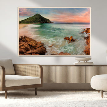 53831025-MGV-CV-36X24-Coastal Landscape Wall Art – Tropical Beach Ocean Canvas Print, Sunset Mountain View Photography Decor for Living Room, Bedroom,