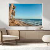 92568259-MGV-FC-36X24_Natural-California Beach Wall Art – Palm Tree Pier Canvas Print, Coastal Ocean Photography Seaside Decor for Living Room, Bedroom, Office,