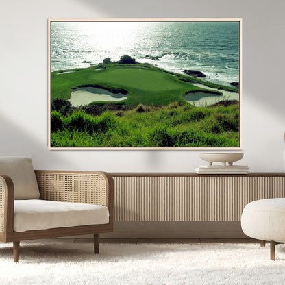 48473947-MGV-CV-36X24-Ocean Golf Course Wall Art – Panoramic Green Fairway Canvas Print, Coastal Golf Landscape Photography Sports Decor for Office, Man