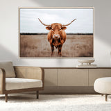 16316734-MGV-CV-36X24-Texas Longhorn Wall Art – Rustic Bull Portrait Canvas Print, Western Farmhouse Animal Photography Decor for Living Room, Office,