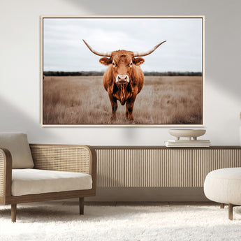 16316734-MGV-CV-36X24-Texas Longhorn Wall Art – Rustic Bull Portrait Canvas Print, Western Farmhouse Animal Photography Decor for Living Room, Office,