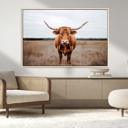 16316734-MGV-CV-36X24-Texas Longhorn Wall Art – Rustic Bull Portrait Canvas Print, Western Farmhouse Animal Photography Decor for Living Room, Office,