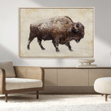 54810031-MGV-CV-36X24-Western Wall Art – Snow Covered Bison Canvas Print, Rustic Wildlife Photography Decor for Bedroom, Living Room, Office, Lodge,