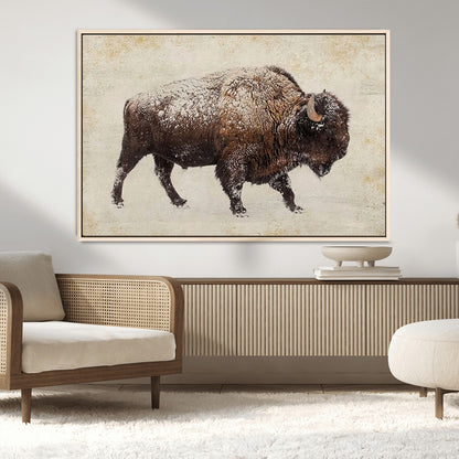 54810031-MGV-CV-36X24-Western Wall Art – Snow Covered Bison Canvas Print, Rustic Wildlife Photography Decor for Bedroom, Living Room, Office, Lodge,