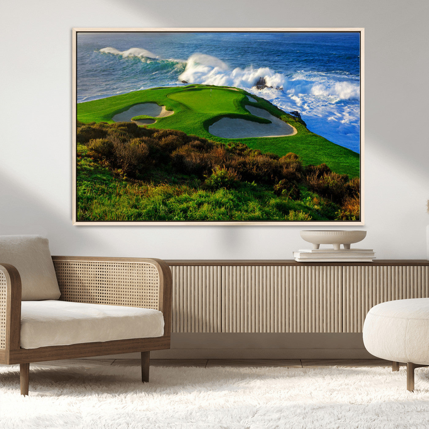 13644055-MGV-CV-36X24-Golf Wall Art – Oceanfront Green Canvas Print, Scenic Coastal Course Photography Decor for Bedroom, Living Room, Office, Sports