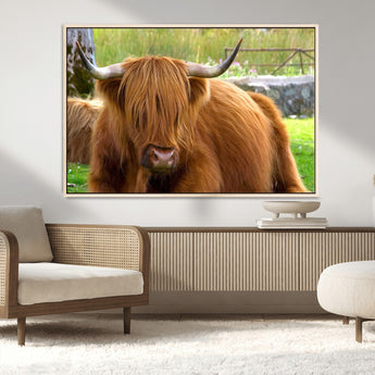 68411138-MGV-CV-36X24-Farmhouse Wall Art – Highland Cow Canvas Print, Rustic Country Cattle Photography Decor for Bedroom, Living Room, Office, Ranch,