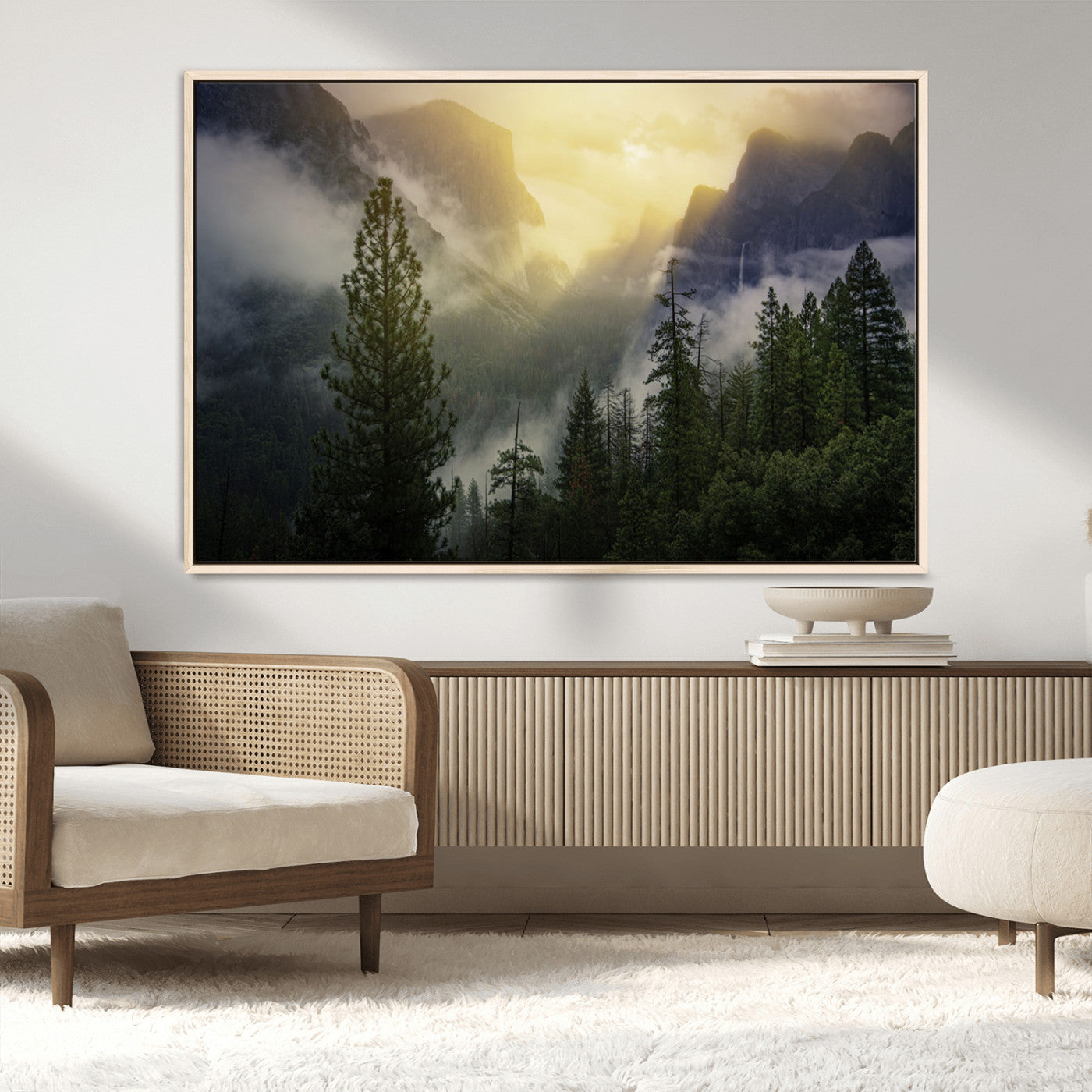 38316884-MGV-CV-36X24-Landscape Wall Art – Misty Mountain Valley Canvas Print, Scenic Pine Forest and Sunrise Photography Decor for Bedroom, Living