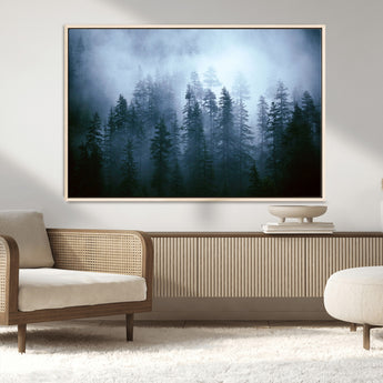93439624-MGV-CV-36X24-Forest Wall Art – Misty Pine Trees Canvas Print, Moody Nature Photography Decor for Bedroom, Living Room, Office, Cabin, Lodge or