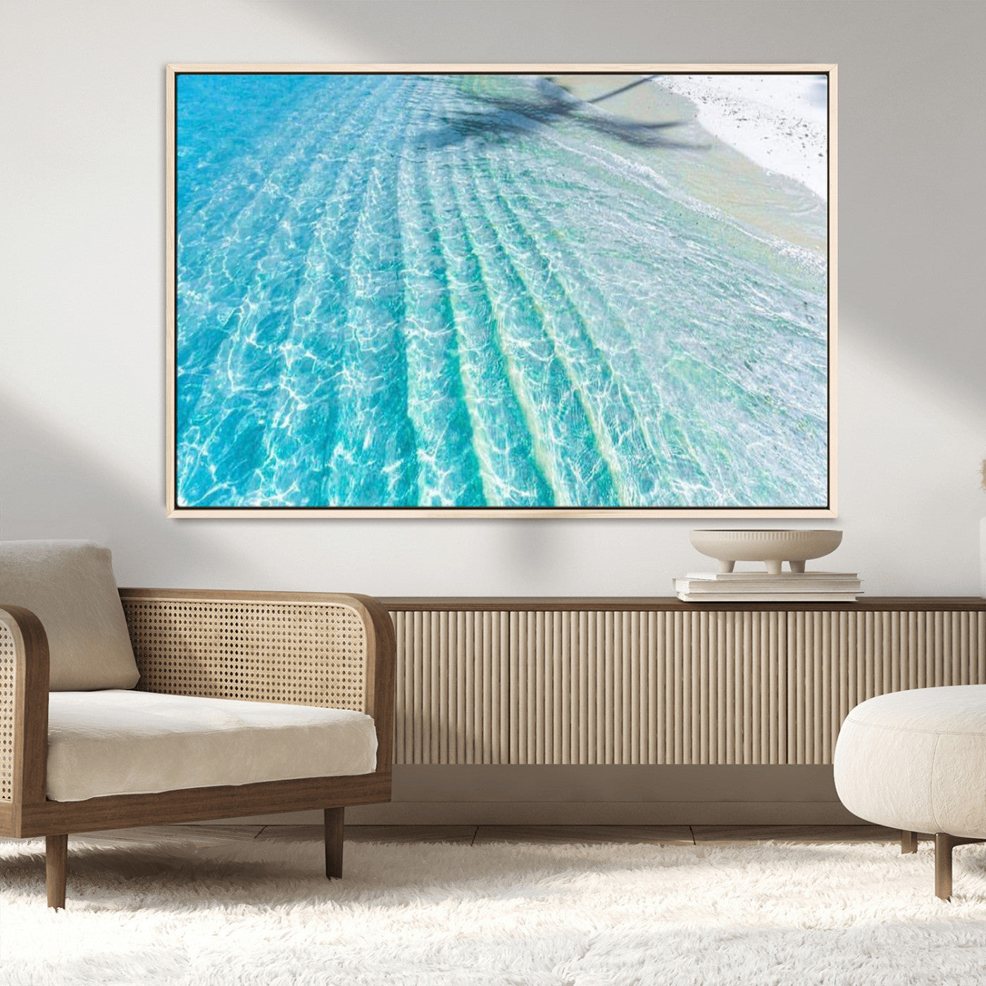 46233906-MGV-CV-36X24-Coastal Wall Art – Turquoise Ocean Waves and White Sand Canvas Print, Tropical Beach Photography Decor for Bedroom, Living Room,