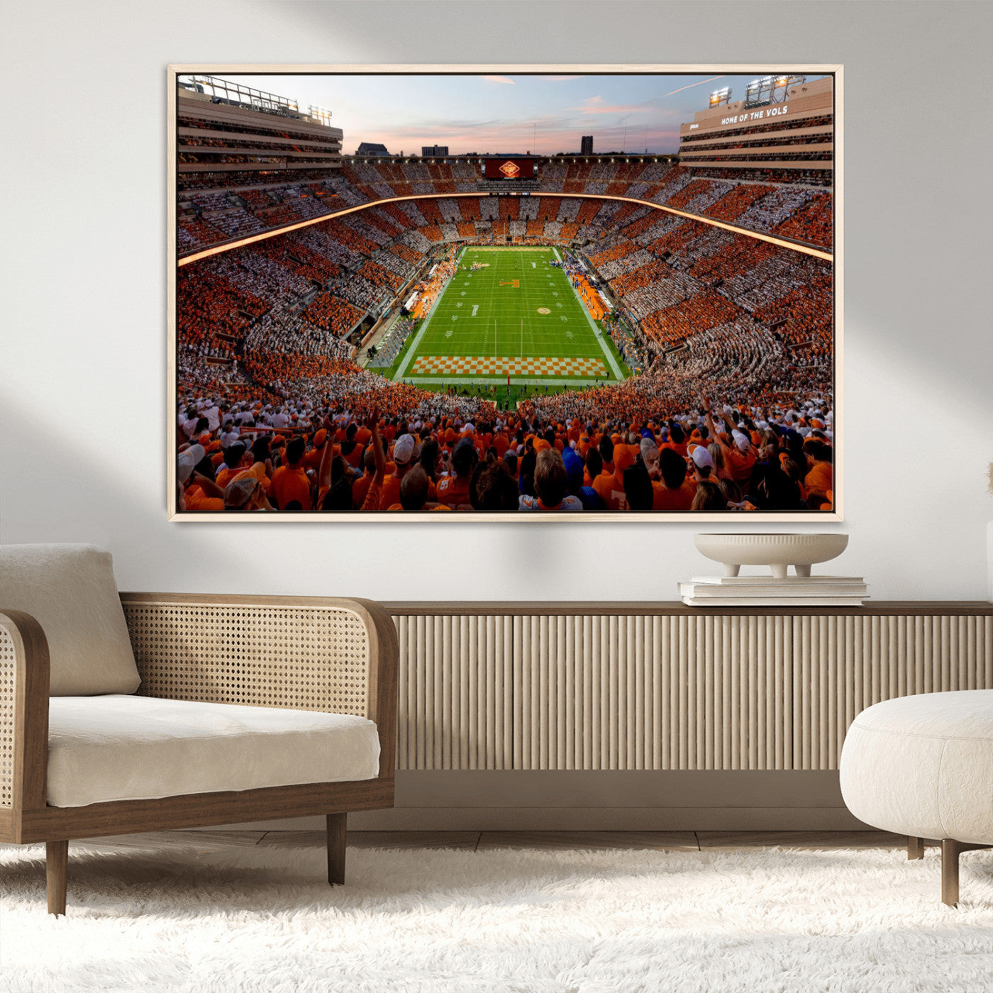 37160229-MGV-CV-36X24-Tennessee Volunteers Wall Art – Neyland Stadium Sunset Checkerboard Game Canvas Print, Vols Football Panorama Sports Decor