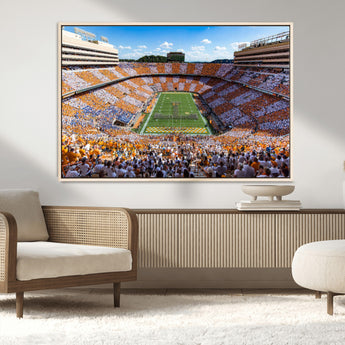 77097951-MGV-CV-36X24-Neyland Stadium Wall Art – Panoramic Tennessee Volunteers Checkerboard Crowd Canvas Print, Football Game Day Decor for Office, Man
