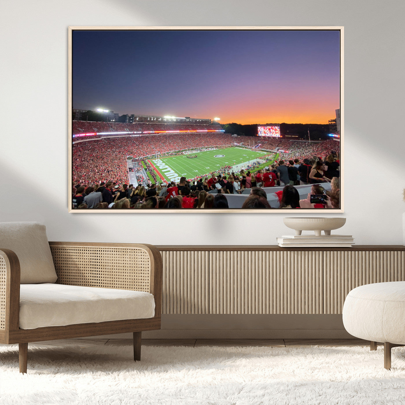 25139565-MGV-CV-36X24-Sanford Stadium Wall Art – Panoramic Georgia Bulldogs Sunset Football Game Canvas Print, Red Crowd Sports Decor for Office, Man