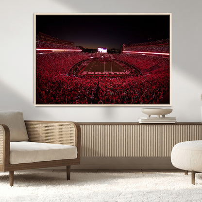 38331045-MGV-CV-36X24-Sanford Stadium Wall Art – Panoramic Georgia Bulldogs Red Light Game Football Canvas Print, Night Crowd Sports Decor for Office,