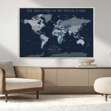 76726424-MGV-FC-36X24_Natural-Personalized World Map Wall Art – Navy Blue & Grey Adventure Travel Map with Custom Family or Couple Names, Modern Wall Decor for
