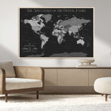 46064114-MGV-FC-36X24_Natural-Personalized World Map Wall Art – Black & Grey Adventure Travel Map with Custom Family or Couple Names, Modern Wall Decor for Home