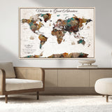67029173-MGV-CV-36X24-Personalized World Map Wall Art – Colorful Vintage Adventure Travel Map with Custom Couple Names, Rustic Wall Decor for Home,