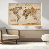 75179116-MGV-FC-36X24_Natural-Personalized World Map Wall Art – Rustic Vintage Travel Map with Custom Names, Inspirational Adventure Décor for Couples, Families